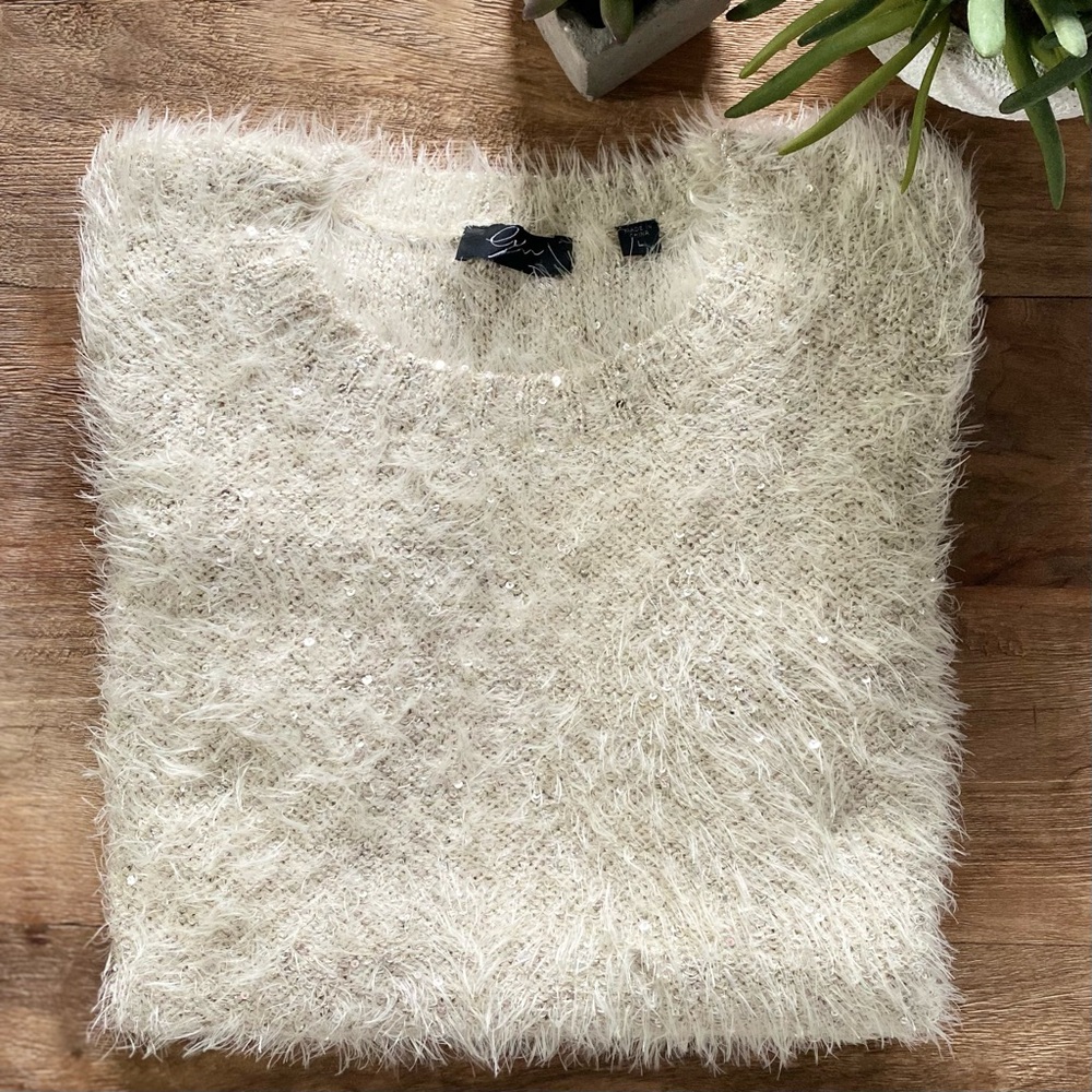 Cozy Cream Fuzzy & Sequin Sweater